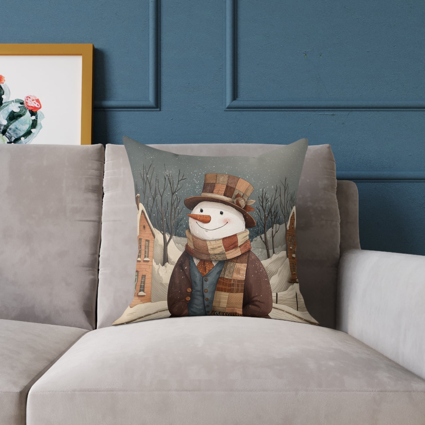 Printed Patchwork Snowman Pillow
