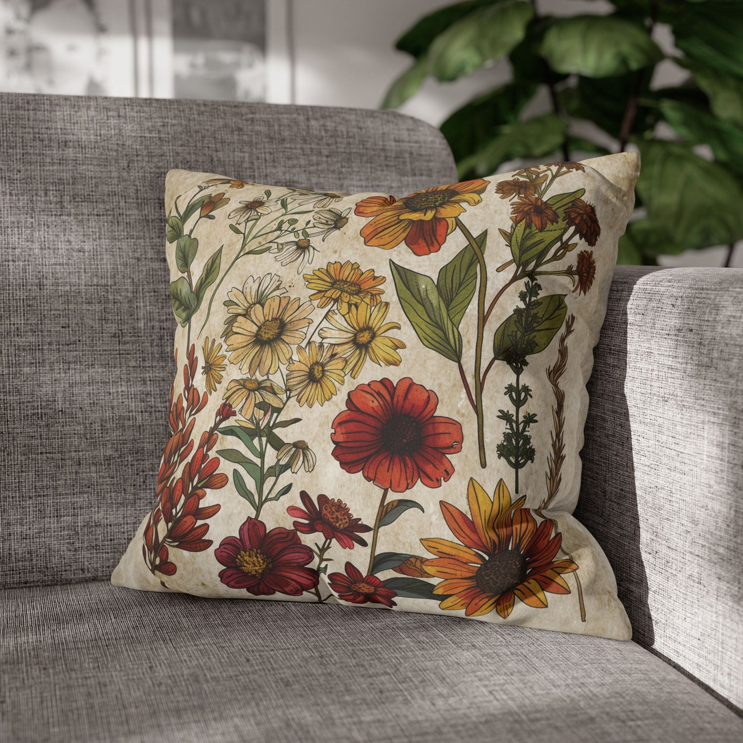 Fall Wildflowers Throw Pillow Cover