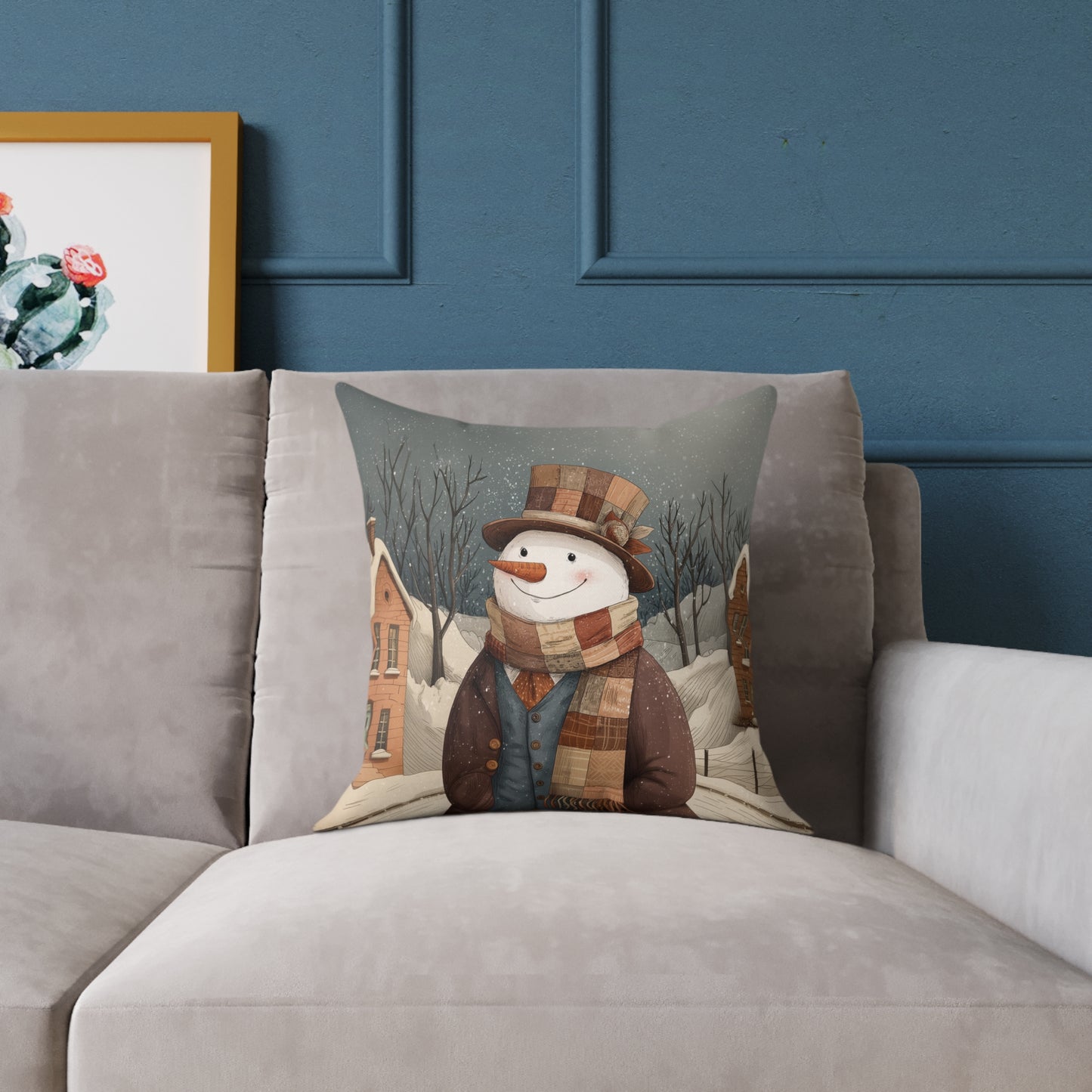 Printed Patchwork Snowman Pillow
