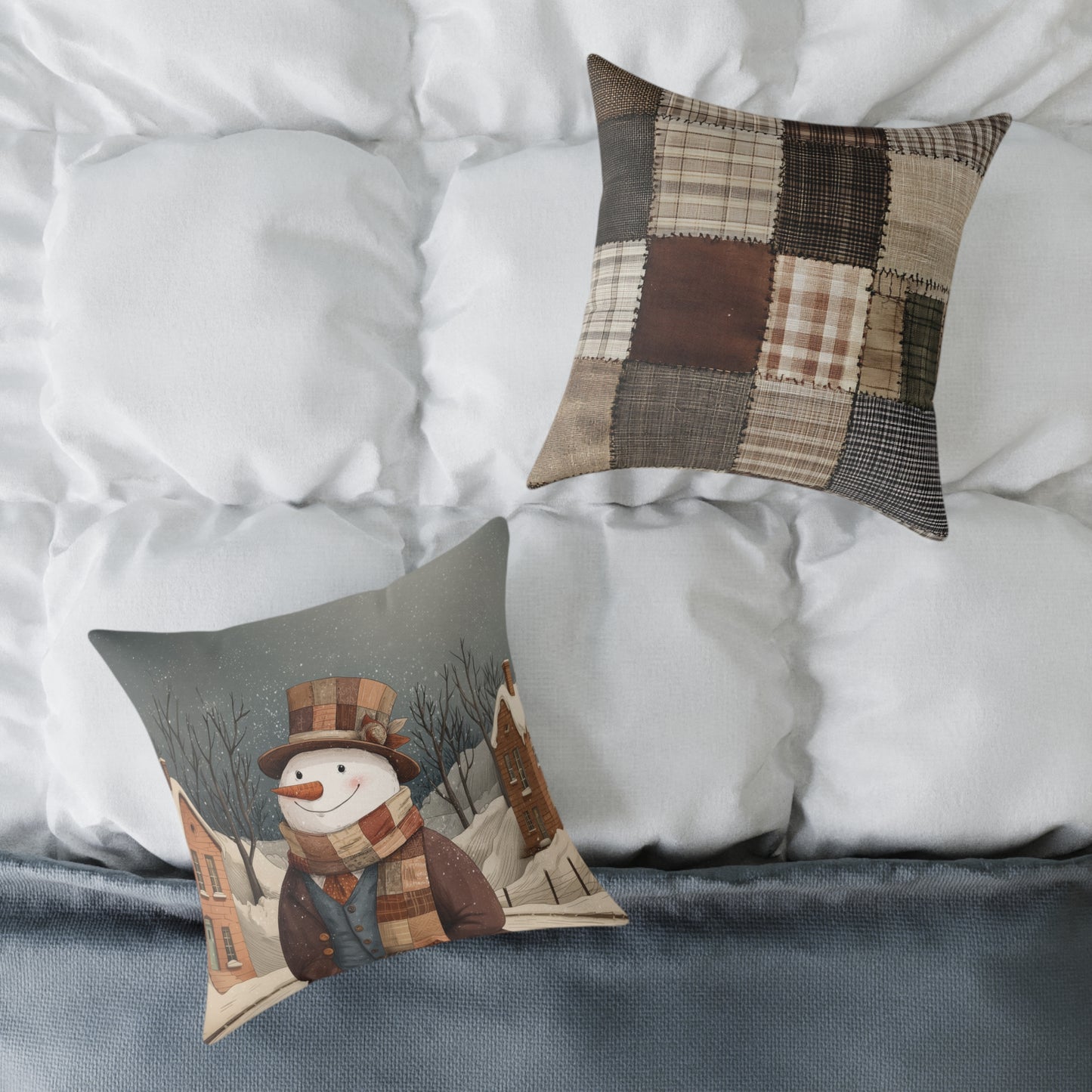Printed Patchwork Snowman Pillow
