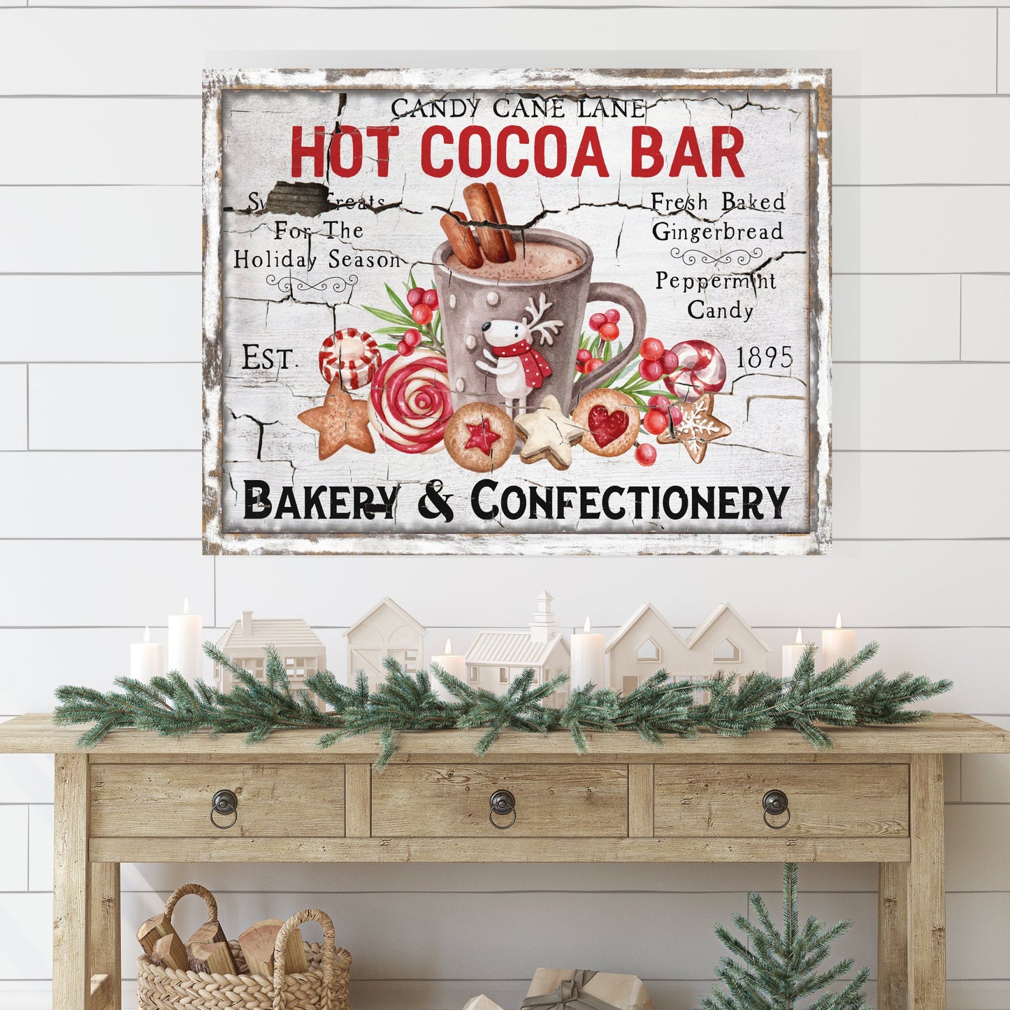 Hot Cocoa Sign, Holiday Decor, Christmas Signs, Canvas Wall Art, Hot Cocoa Bar Sign, Vintage Christmas Decorations, Antique Signs,