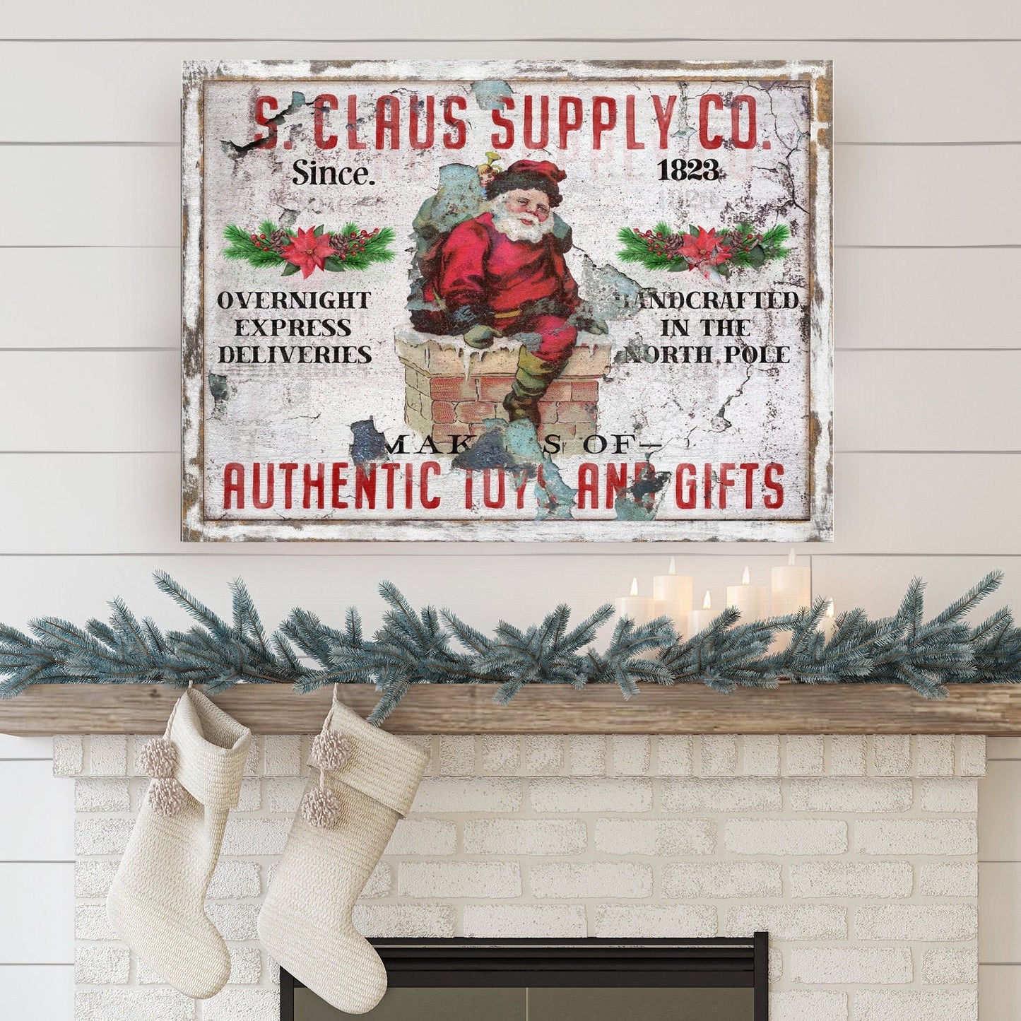 Holiday Decor, Santa Claus Sign Canvas Wall Art, Christmas Signs, Vintage Christmas Decor, Primitive Christmas, Vintage Signs, Antique Sign