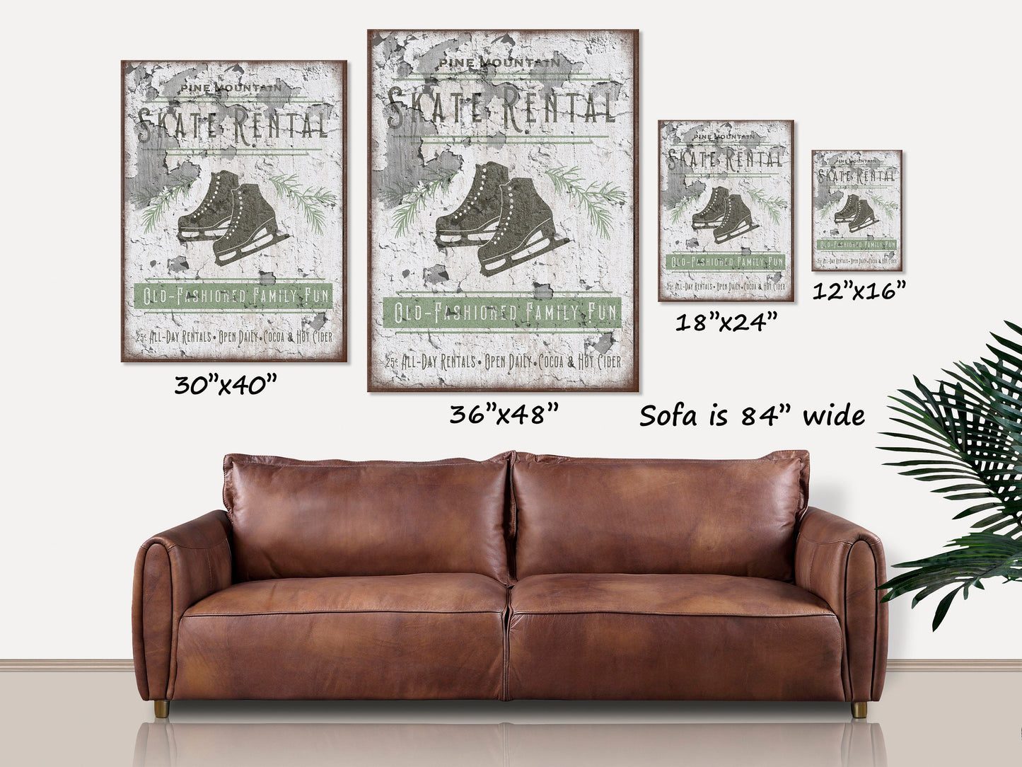 Skate Rental Sign Canvas Wall Art, Winter Decor, Winter Signs, Farmhouse Holiday Sign, Vintage Signs, Holiday Decor, Chippy Decorations