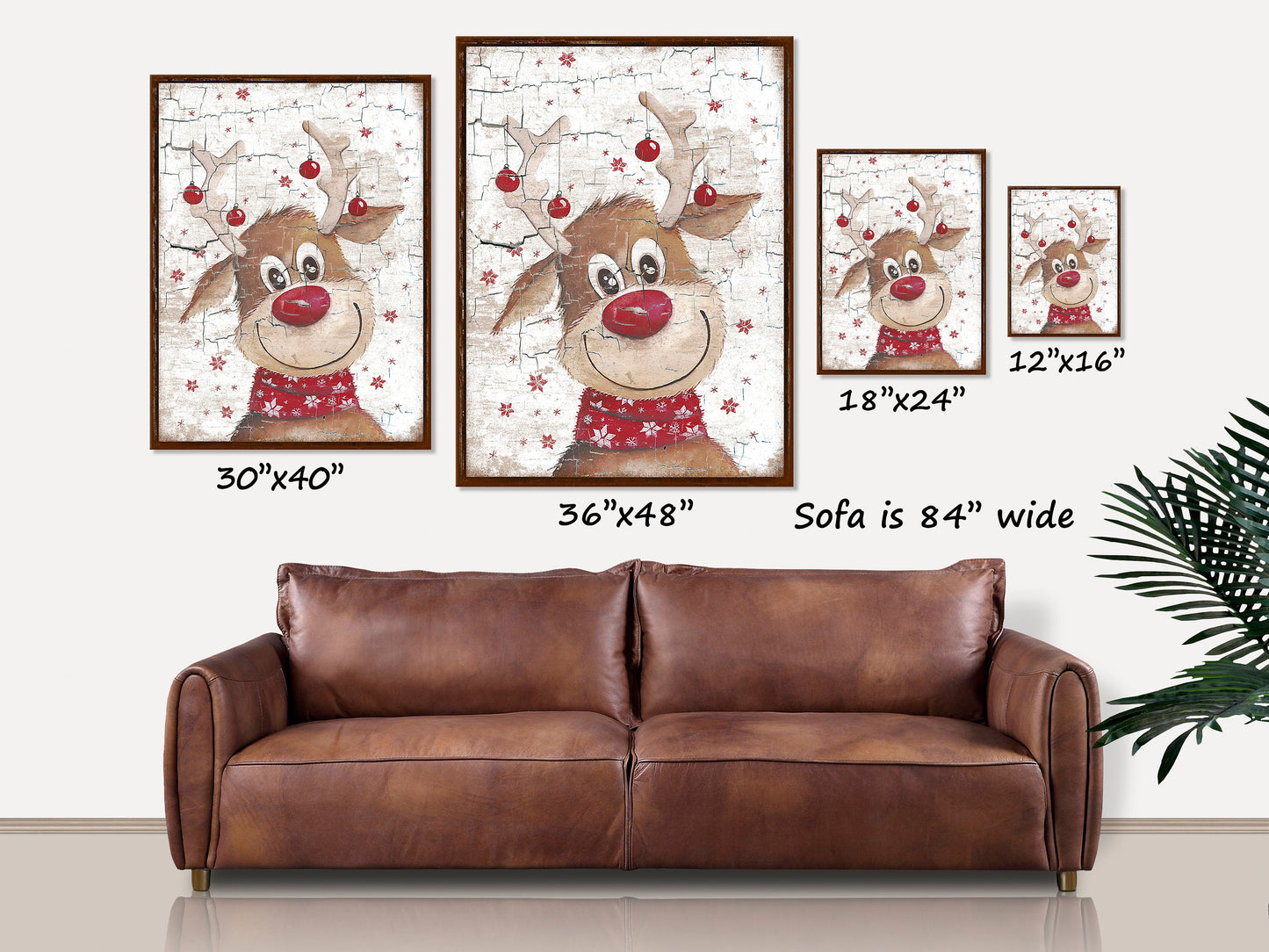 Christmas Decor, Reindeer Sign, Canvas Wall Art, Vintage Holiday Decor, Christmas Wall Art, Reindeer Picture, Rudolph The Red Nosed Reindeer