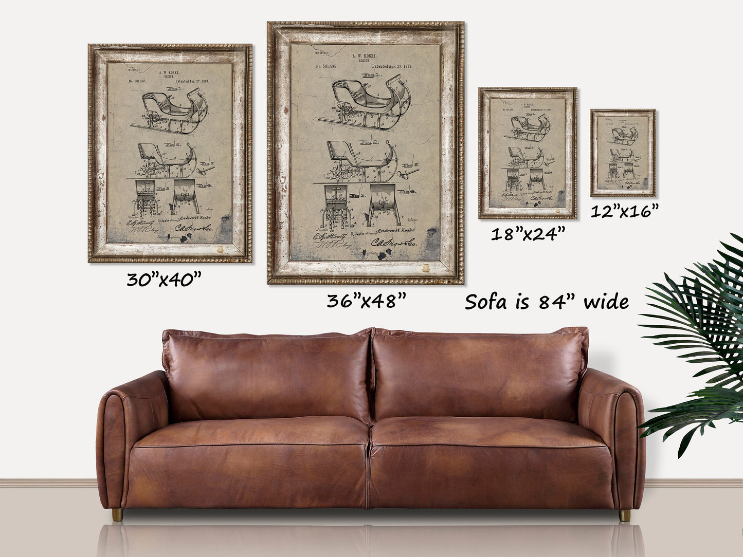 Christmas Sign, Sleigh Patent Holiday Sign, Vintage Holiday Decor, Large Canvas Wall Art, Vintage Signs, Antique Signs, Oversized Wall Art