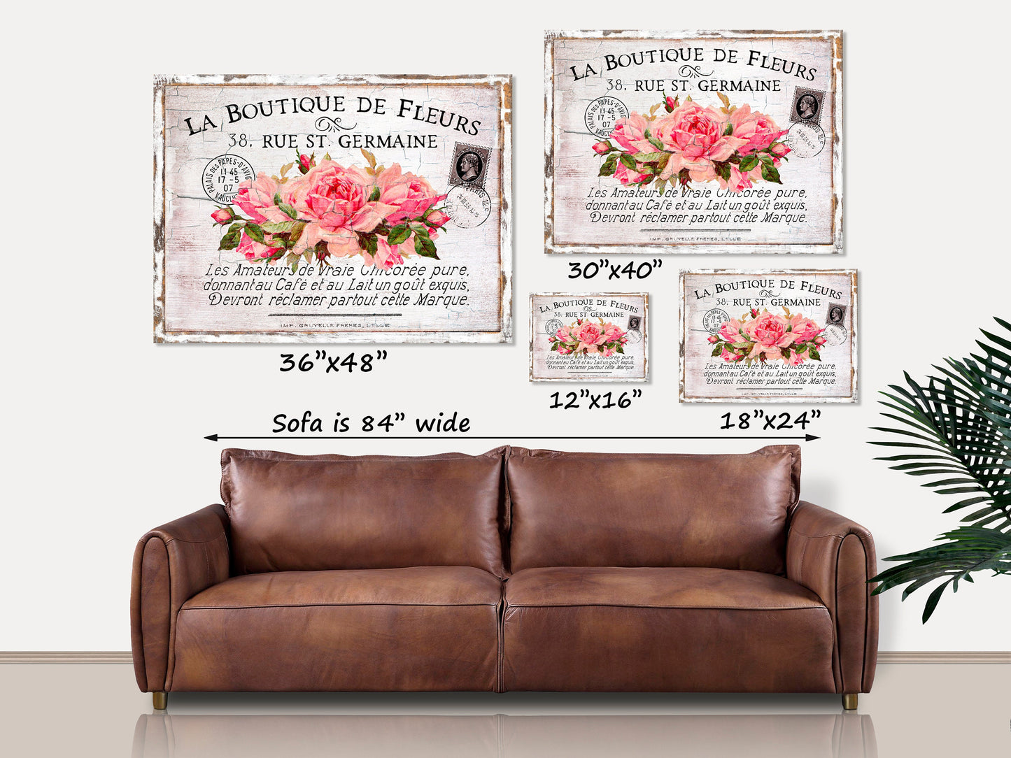 La Boutique De Fleurs, Canvas Wall Art, Floral Sign, French Country Decor, Vintage Signs, Farmhouse Decor, Oversized Wall Art