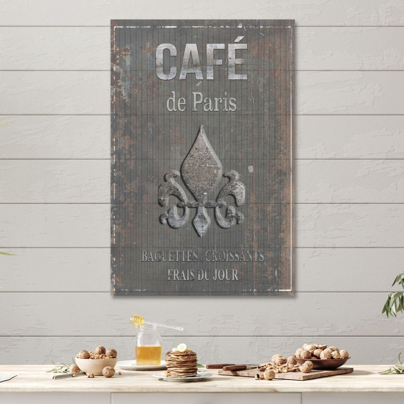 Cafe De Paris Canvas Wall Art, French Country Wall Art, French Decor, Cafe Sign, Kitchen Decor, Vintage Signs, Signs In French, Faux Metal