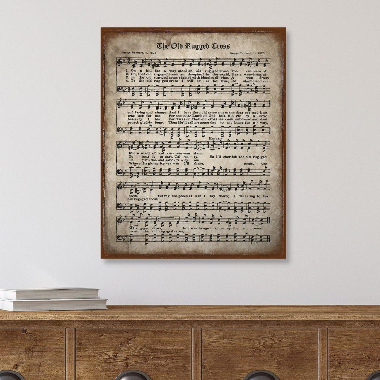 The Old Rugged Cross Canvas Art, Christian Wall Art, Aged Hymns, Vintage Church Art, Hymn Wall Art, Sheet Music Sign, Christian Gifts