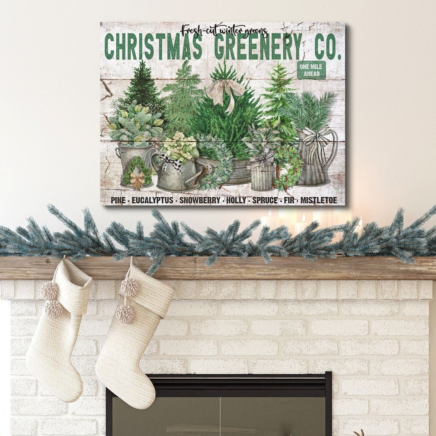 Christmas Sign, Christmas Greenery Canvas, Holiday Decor, Christmas Decorations, Vintage Christmas Decor, Canvas Wall Art, Christmas Art