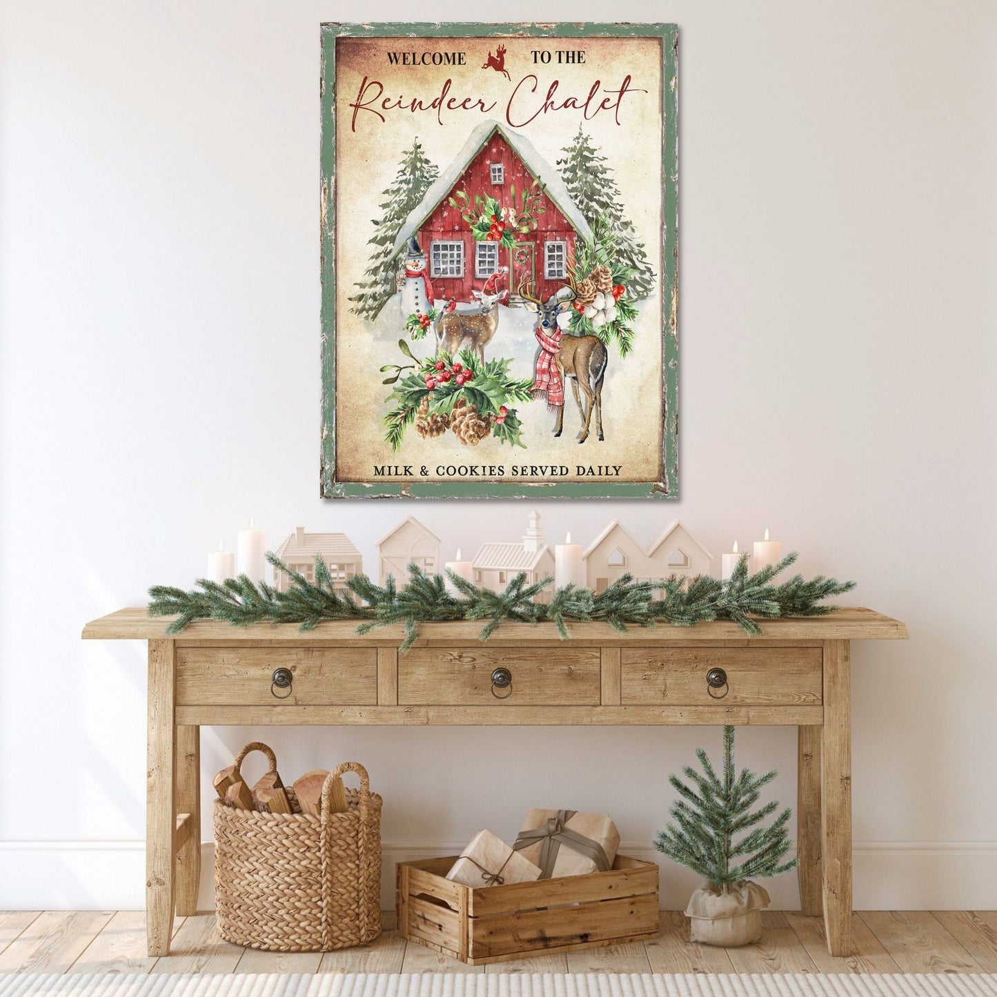 Holiday Decor, Reindeer Chalet Canvas Wall Art, Vintage Christmas Decor , Christmas Signs, Vintage Holiday Signs, Reindeer Decor