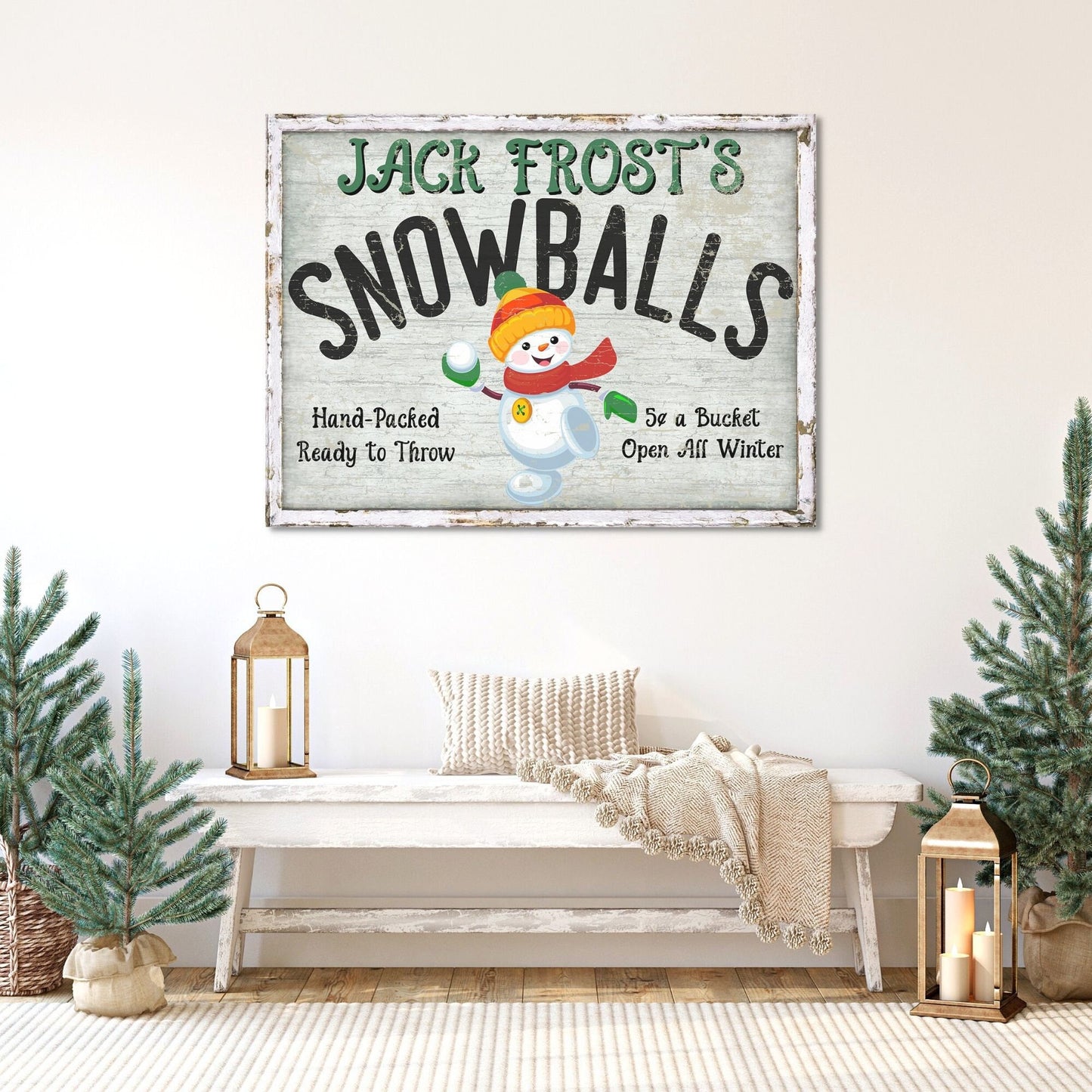 Holiday Decor, Jack Frost's Snowballs, Personalized Christmas Canvas Wall Art, Retro Christmas, Holiday Signs, Snowman Art, Boys Room Decor