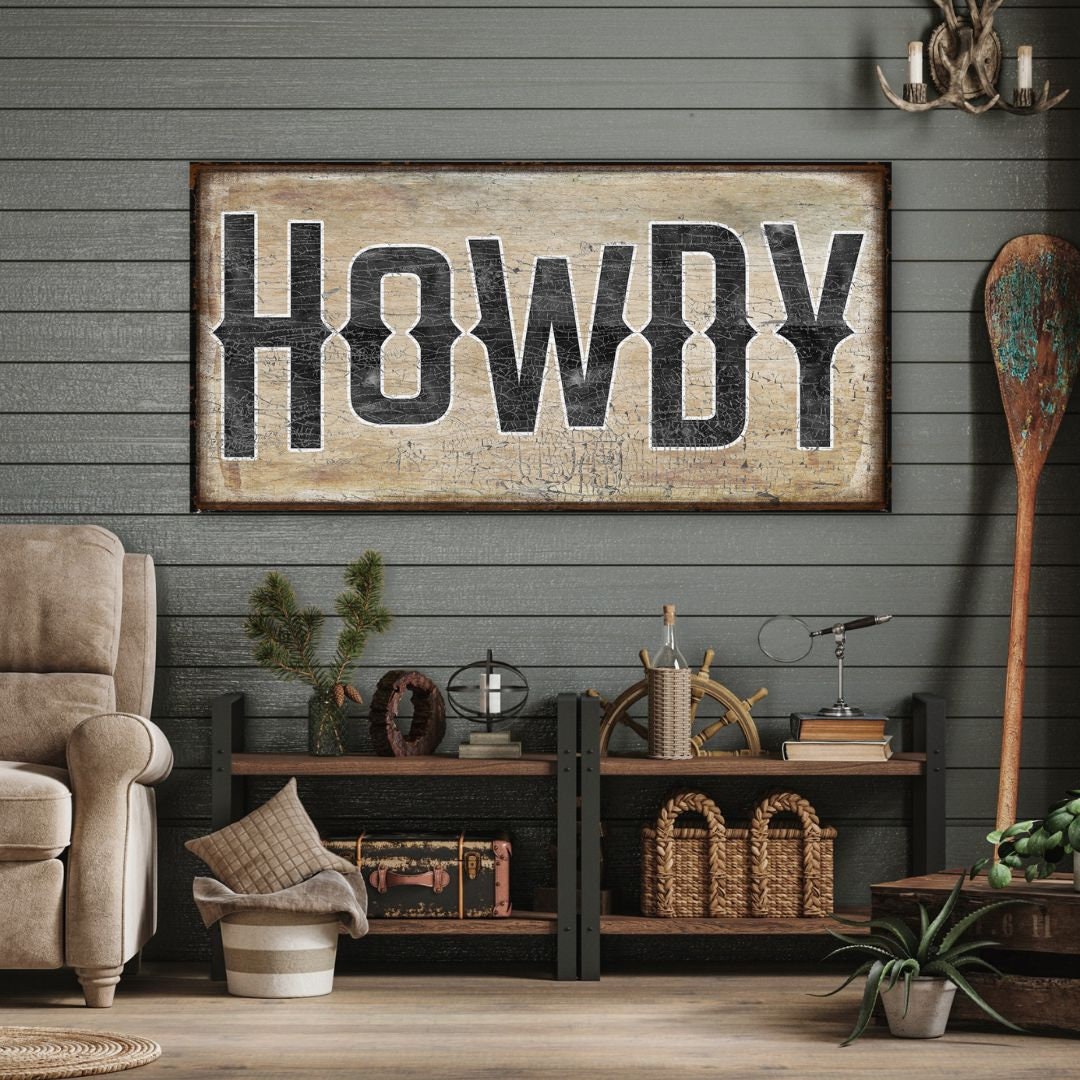Howdy Sign, Western Decor, Western Wall Art, Typography Canvas Wall Art, Southern Home Art, Modern Farmhouse Decor, Ranch Wall Decor