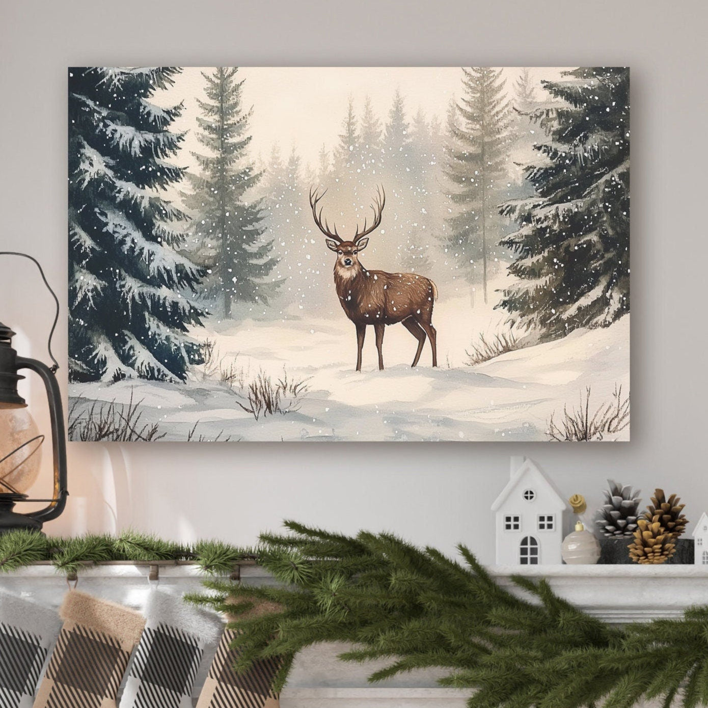 canvas art, deer in a snowy forest