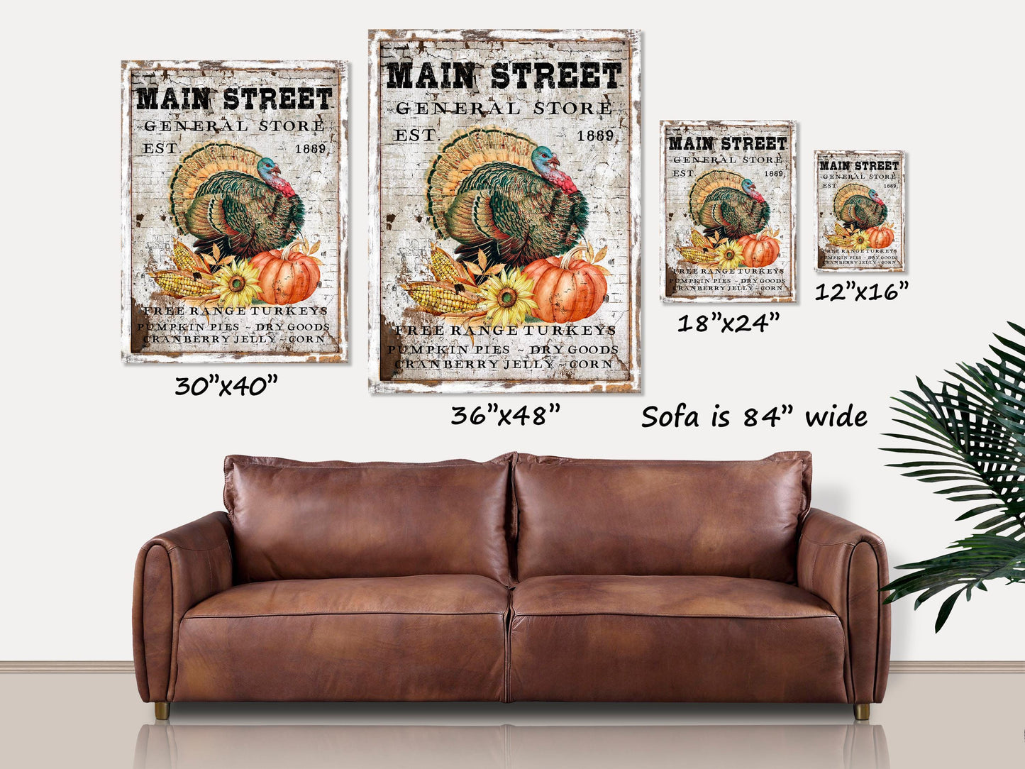 Thanksgiving Decor, Main Street General Store, Vintage Kitchen Decor, Large Canvas Signs, Vintage Fall Signs, Antique Sign, Turkey Sign