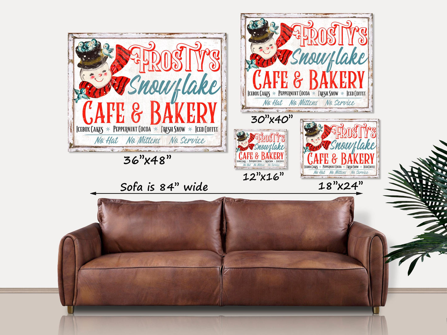 Holiday Decor, Frosty's Snowflake Cafe & Bakery Canvas Wall Art, Xmas Signs, Retro Christmas, Vintage Holiday Signs Antique Sign Snowman Art