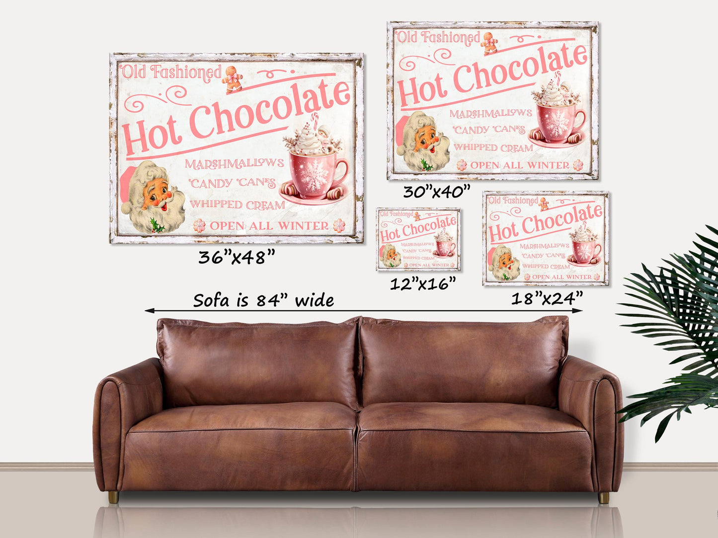 Hot Chocolate Bar Sign, Canvas Wall Art, Pastel Christmas Decor, Pink Christmas Sign, Holiday Decor, Retro Holiday Signs, Hot Cocoa Decor
