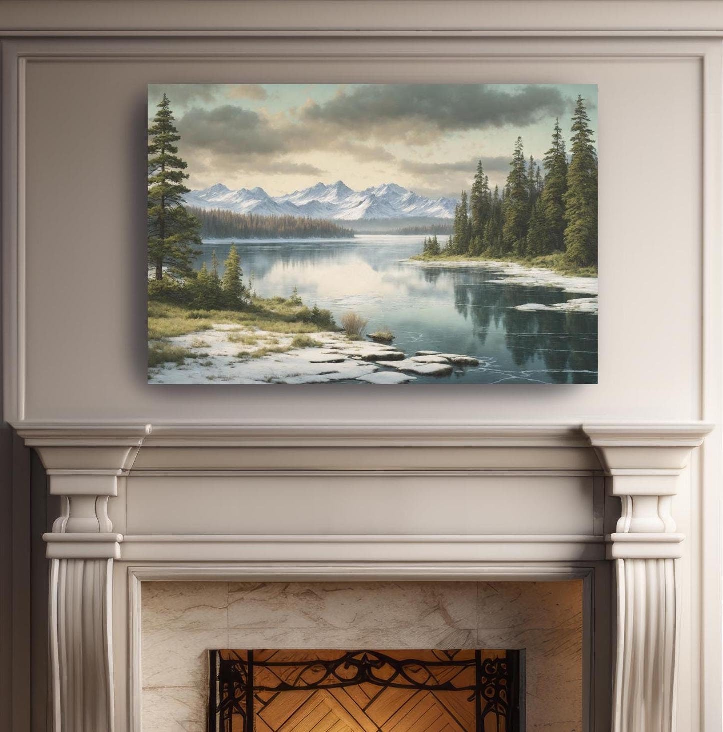 peaceful winter landscape on canvas