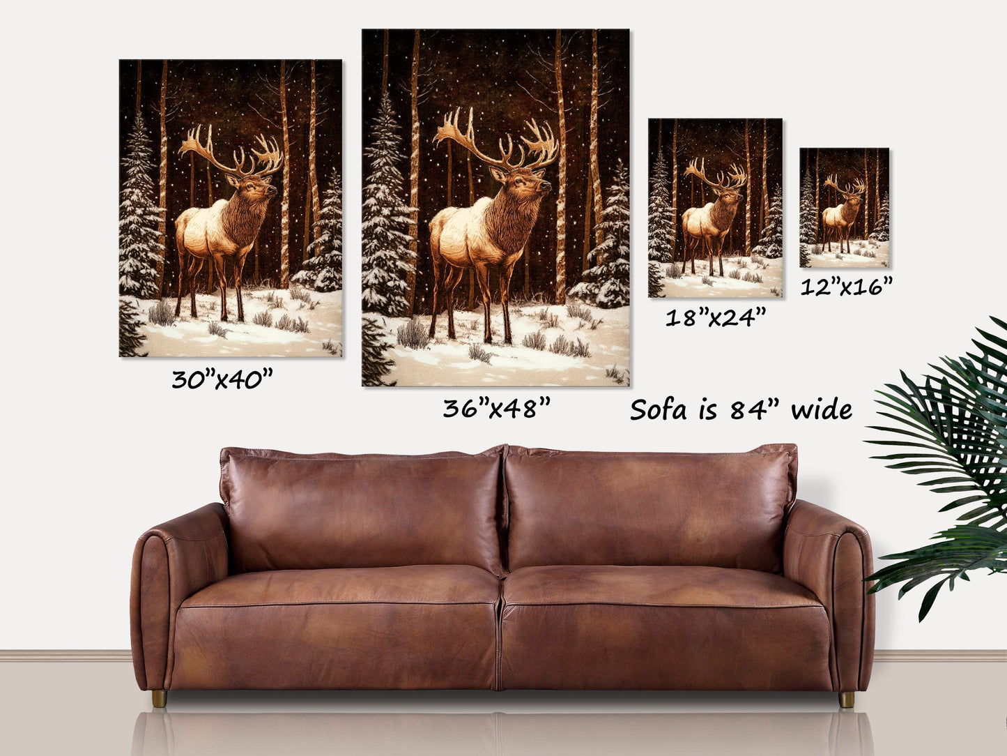 Elk In The Forest Canvas Wall Art, Cabin Wall Art, Winter Decor, Vintage Decor, Woodland Art, Rustic Winter Art, Woodland Decor, Nature Gift