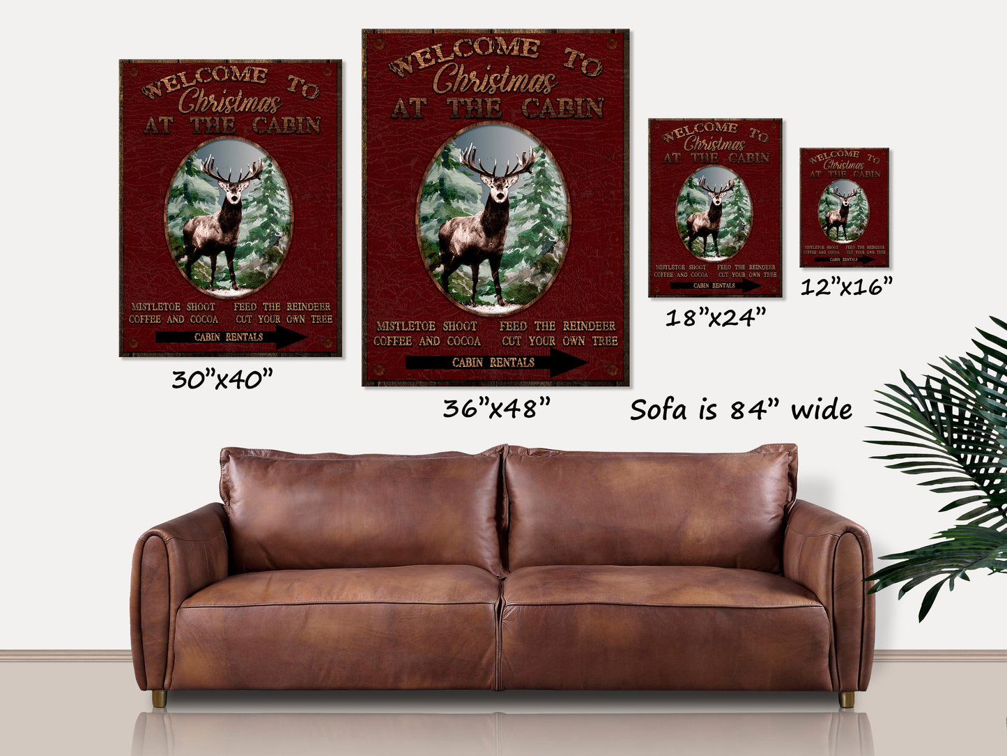 Christmas At The Cabin, Christmas Decor Vintage, Rustic Christmas, Large Canvas Signs, Vintage Holiday Signs, Cabin Decor, Christmas Deer