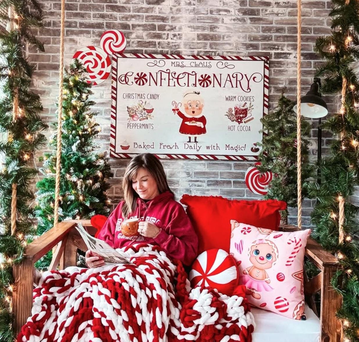 Holiday Decor, Mrs Claus Confectionary, Canvas Wall Art, Vintage Christmas Signs, Christmas Candy Decor, Christmas Art, Peppermint Sign