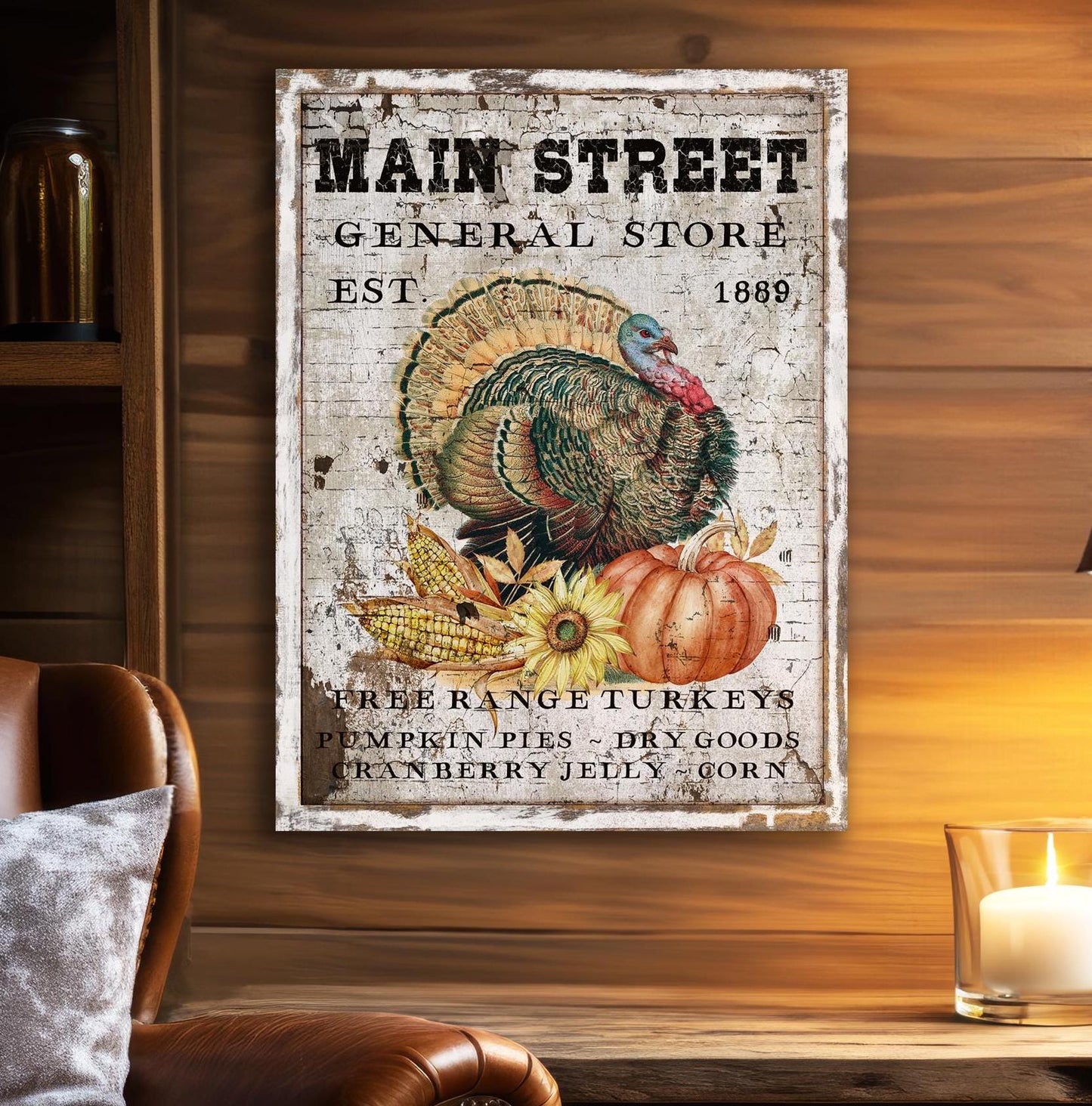 Thanksgiving Decor, Main Street General Store, Vintage Kitchen Decor, Large Canvas Signs, Vintage Fall Signs, Antique Sign, Turkey Sign