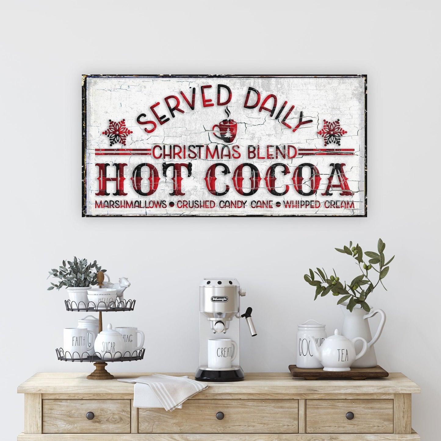 Hot Cocoa Bar, Hot Chocolate Bar Canvas Sign, Christmas Signs, Primitive Christmas, Vintage Gifts, Modern Farmhouse Decor, Holiday Signs