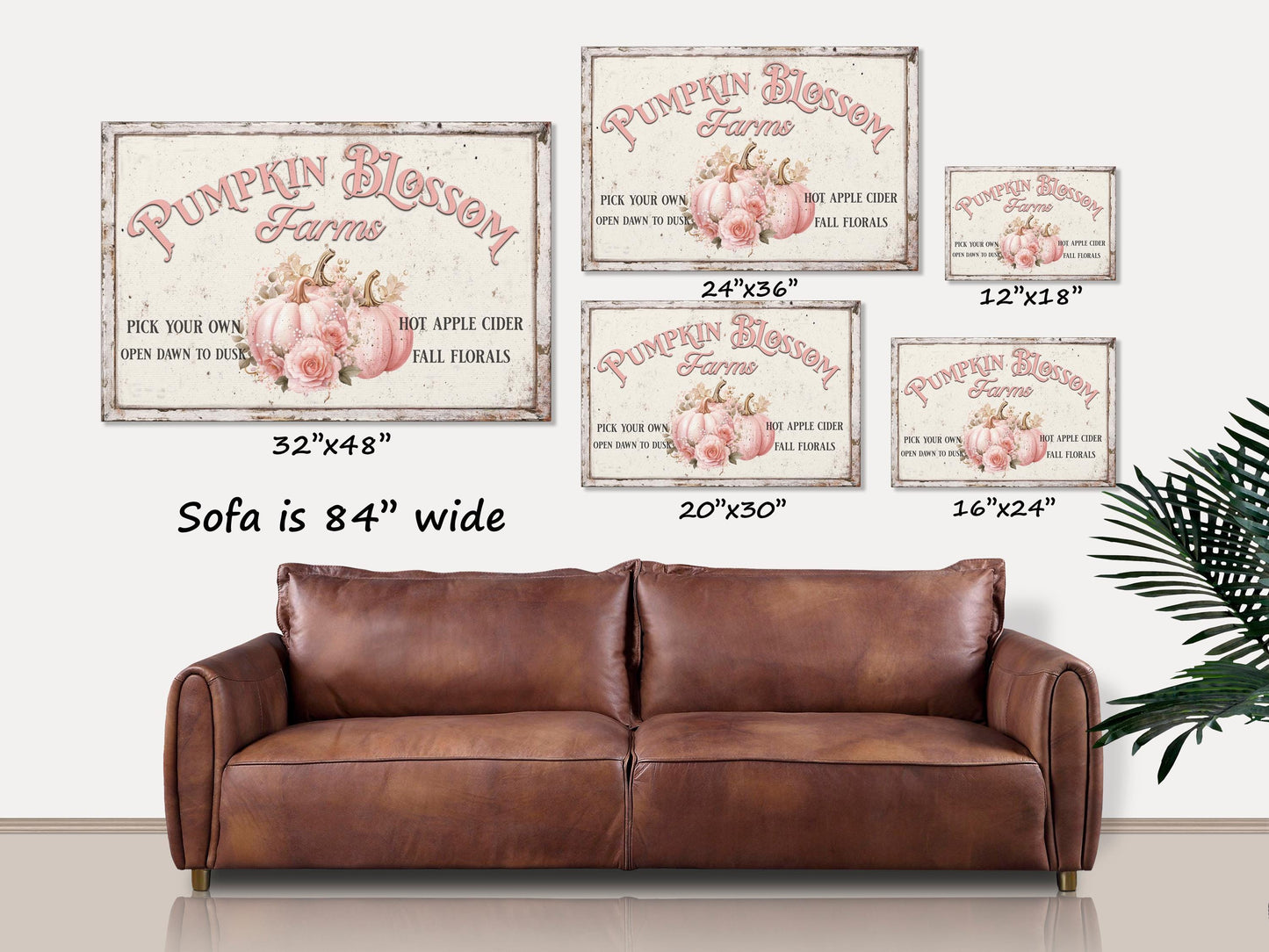 Pink Pumpkins, Pink Fall Decor, Pumpkin Blossom Farm Sign, Pumpkin Wall Art, Canvas Wall Art, Fall Cottage Decor, Pastel Autumn Art