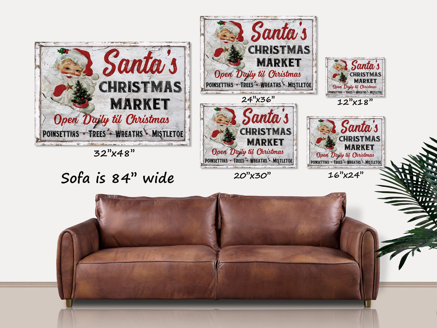Holiday Decor, Santa's Christmas Market, Vintage Christmas Decor, Santa Christmas Decor, Christmas Canvas Wall Art, Christmas Canvas Sign