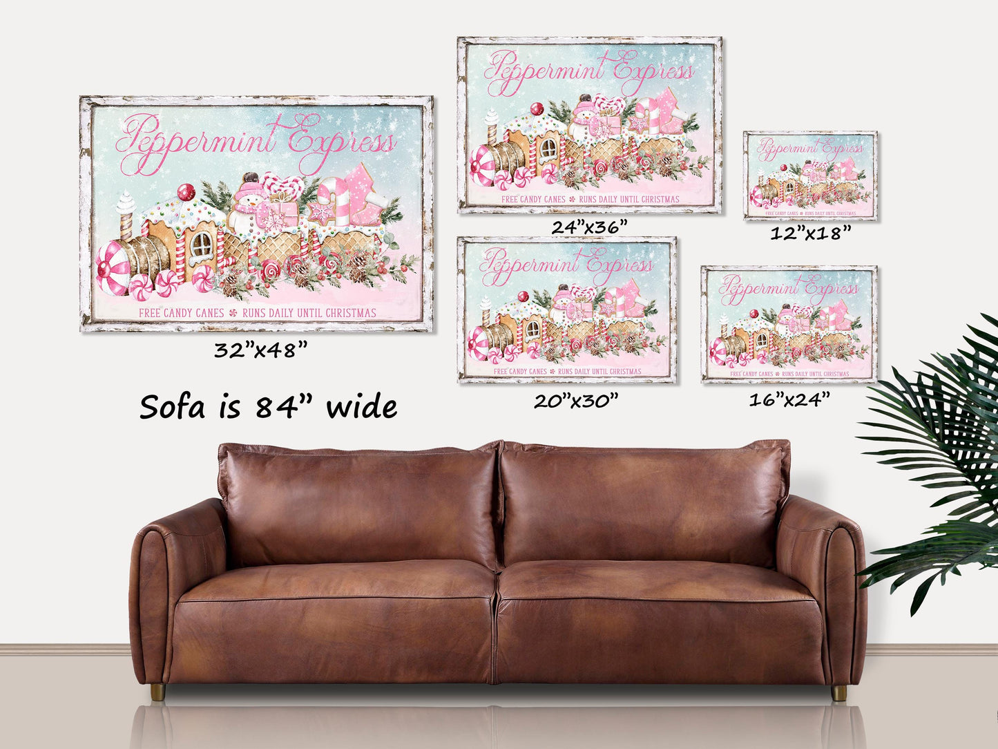 Pink Christmas Decor, Peppermint Express Canvas Sign, Holiday Decor, Vintage Christmas Signs, Christmas Decor, Vintage Pastel Holiday Decor