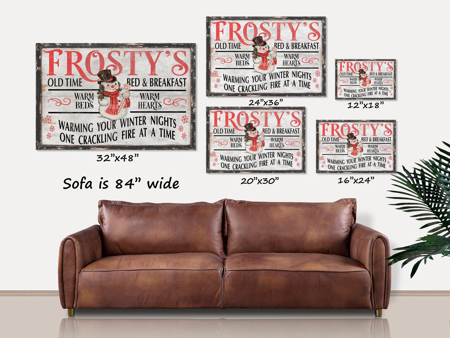 Christmas Decor, Holiday Decor, Frosty's Old Time Bed & Breakfast Canvas Wall Art, Vintage Holiday Sign, Vintage Decor, Christmas Wall Art,