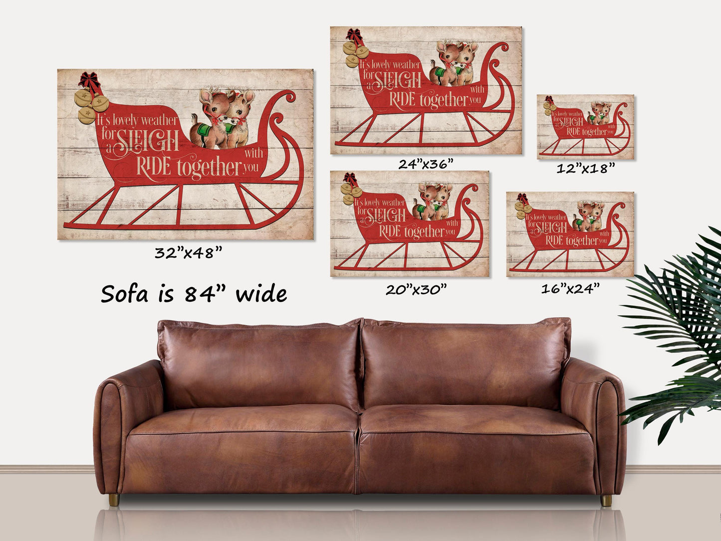 Holiday Decor, Sleigh Ride Canvas Wall Art, Christmas Signs, Santa Sign, Christmas Decorations, Reindeer Sign, Retro Christmas Wall Art