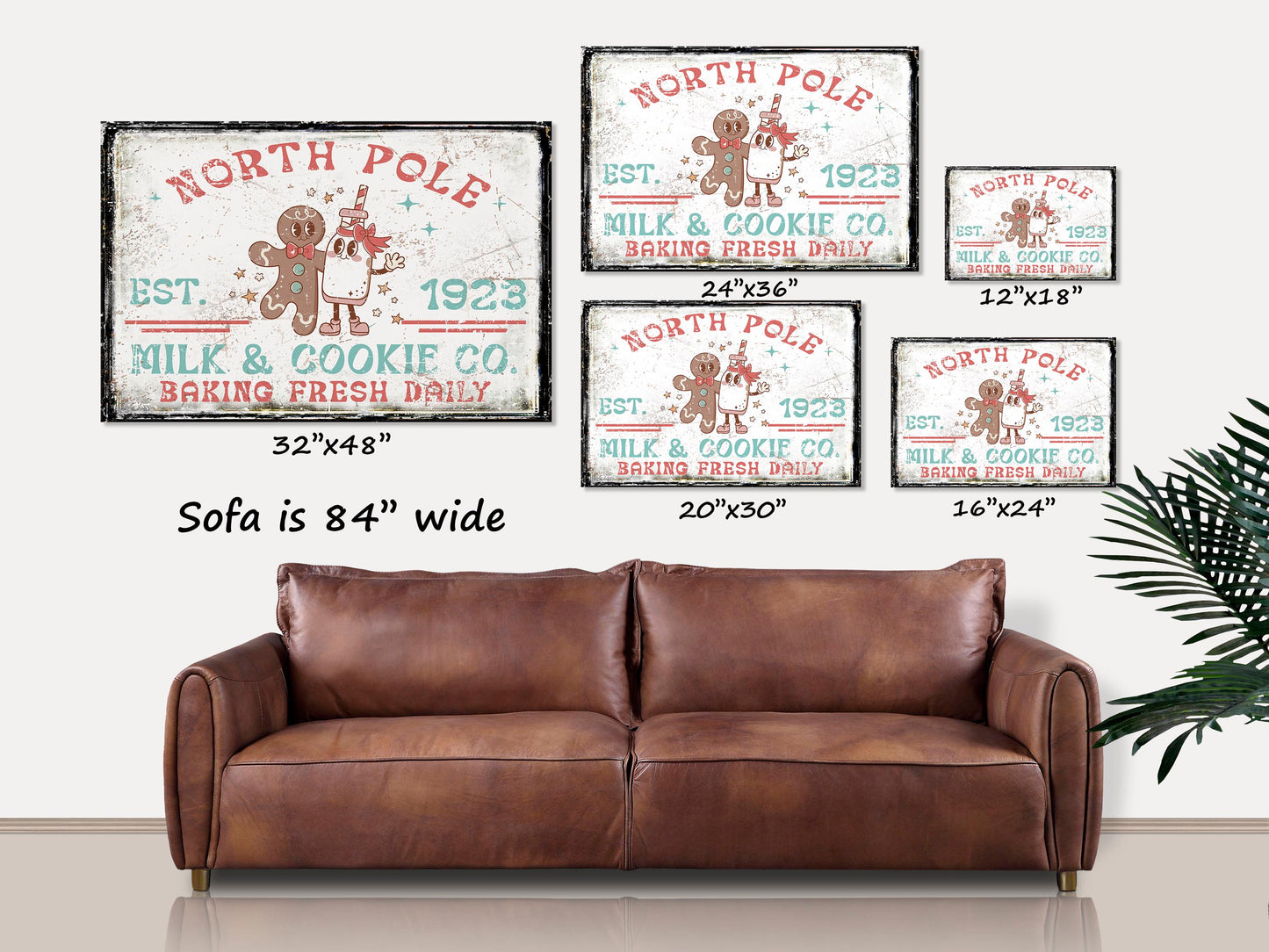 Milk & Cookie Co, Christmas Kitchen Sign, Retro Christmas Decor, Large Canvas Signs, Vintage Winter Wall Art, North Pole Milk And Cookie Co