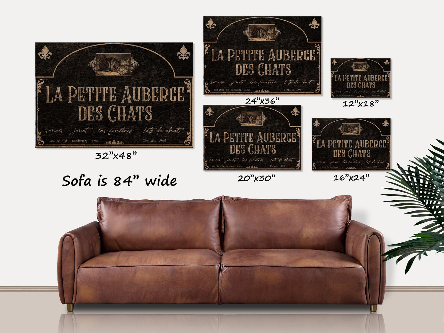 French Hotel Sign, La Petite Auberge Des Chats, The Little Cat Inn, Cat Lovers Gift, Large Canvas Wall Art, French Decor, Vintage Hotel Sign