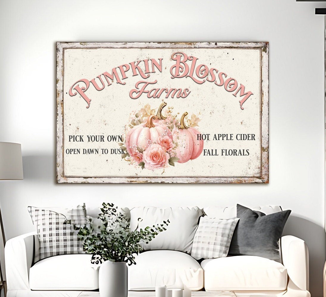 pastel pinkfall canvas sign, Pumpkin Blossom Farms
