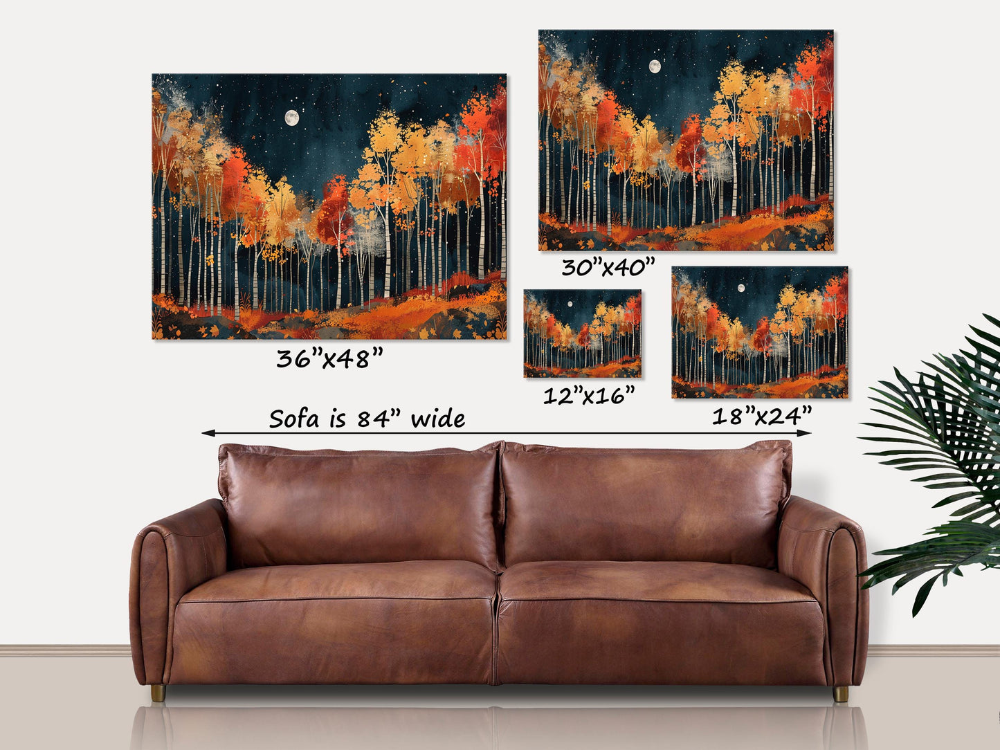 Fall Art, Autumn Forest Moon Canvas Wall Art, Night Sky Landscape, Fall Foliage Art, Fall Decor, Full Moon Painting, Woodland Scene