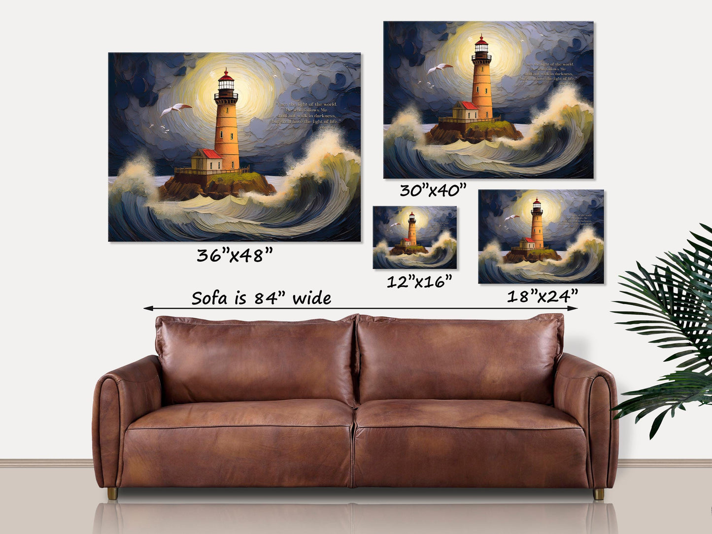 I Am The Light Of The World Canvas Wall Art, Christian Wall Art, John 8 12, Scripture Home Decor, Lighthouse Gifts, Bible Verse Signs
