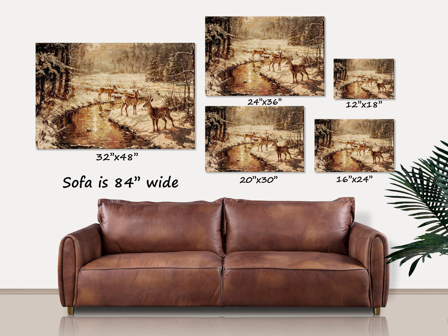 Winter Deer Canvas, Vintage Deer Landscape, Vintage Winter Wall Art, Winter Deer Print, Woodland Winter Decor, Hunter Gift, Vintage Gifts