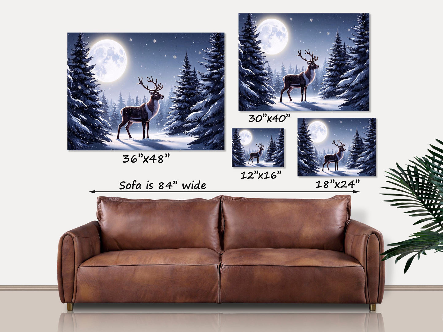 Reindeer in the Moonlight, Snowy Winter Canvas Wall Art, Holiday Decor, Vintage Holiday Signs, Vintage Winter Decor, Christmas Art Prints