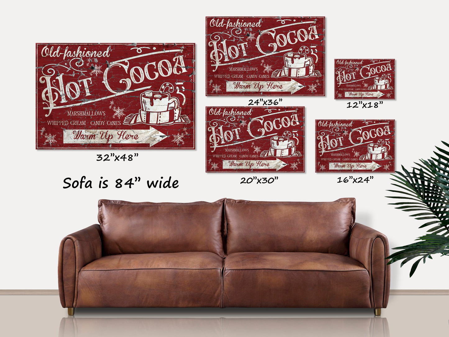 Hot Cocoa Sign, Canvas Wall Art, Holiday Decor, Hot Cocoa Bar, Hot Chocolate Sign, Vintage Winter Decor, Christmas Wall Art, Cocoa Gifts