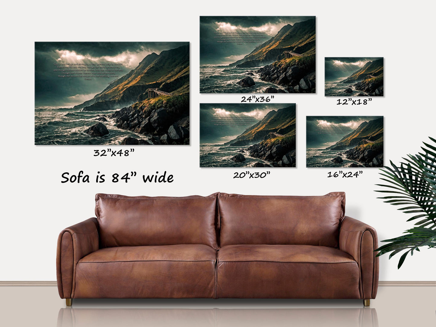 Psalm 46:1 Bible Verse Canvas Wall Art, Christian Wall Art, God is Our Refuge & Strength, Stormy Landscape, Christian Decor, Christian Gift