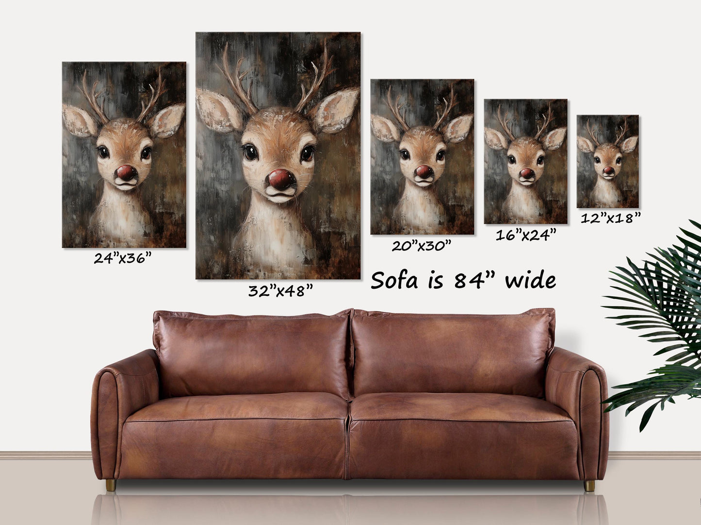 Christmas Sign, Rustic Red-nosed Reindeer Canvas Wall Art, Holiday Decor, Woodland Decor, Winter Deer Sign, Christmas Signs