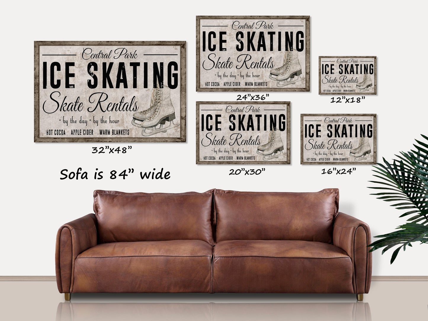 Ice Skating Sign, Skate Rentals Sign, Canvas Wall Art, Holiday Decor, Retro Winter Decor, Vintage Winter Decor, Skating Sign,