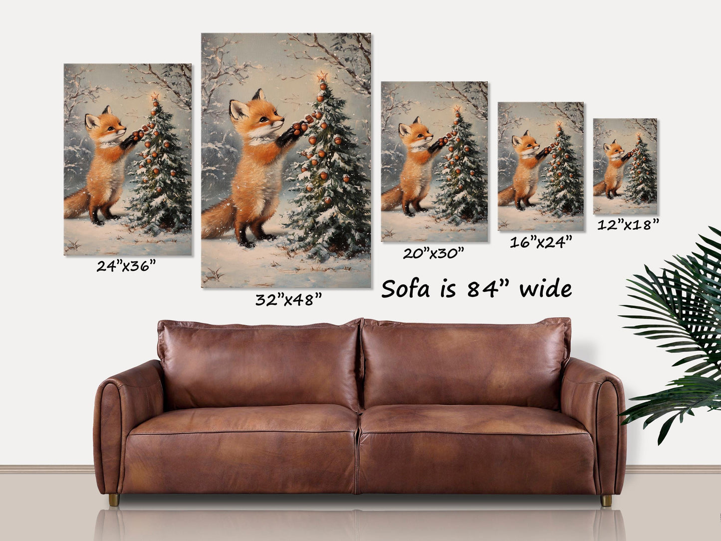 Winter Fox Canvas Woodland Art Holiday Wall Art Christmas Tree Painting Animal Lover Gift Christmas Decor Holiday Decor Vintage Style