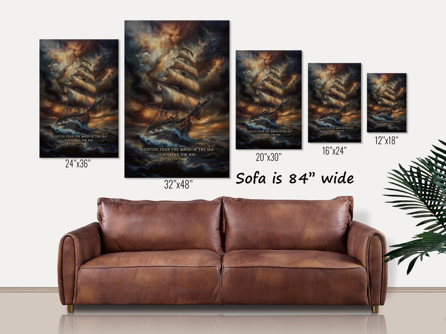 Mightier Than the Waves of the Sea Canvas Sign, Christian Gifts for Men, Scripture Gifts, Psalm 93, Bible Verse Wall Art, Ship at Sea