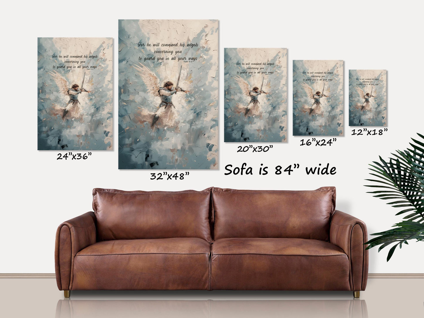 Psalm 91 Angel Canvas Art, Christian Wall Art, Christian Gifts, Divine Protection Art, Guardian Angel Sword Painting, Christian Home Decor