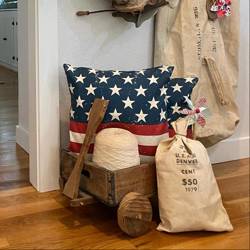 Vintage American Flag Throw Pillow Cover
