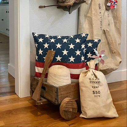 Vintage American Flag Throw Pillow Cover