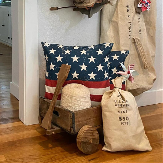 Vintage American Flag Throw Pillow Cover