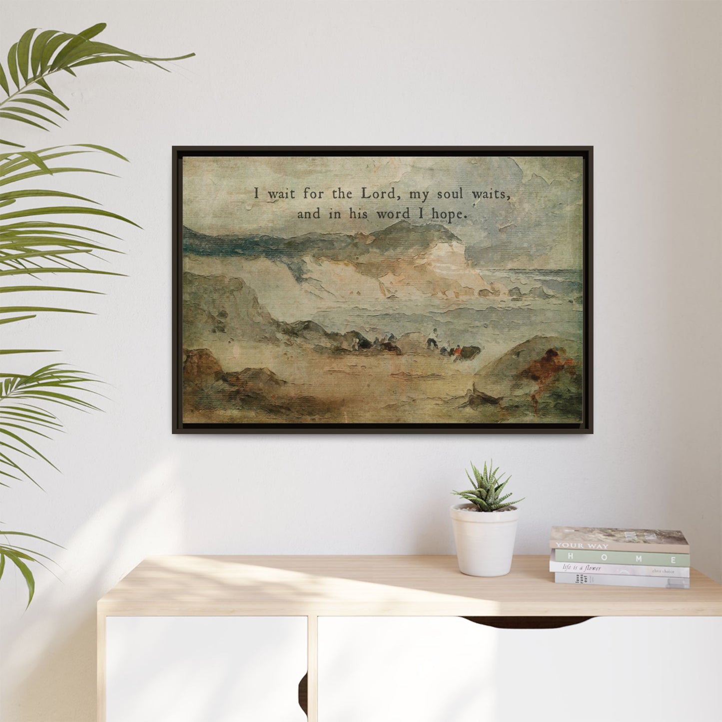 Wait for the Lord Psalm 130:5 Framed Canvas Art