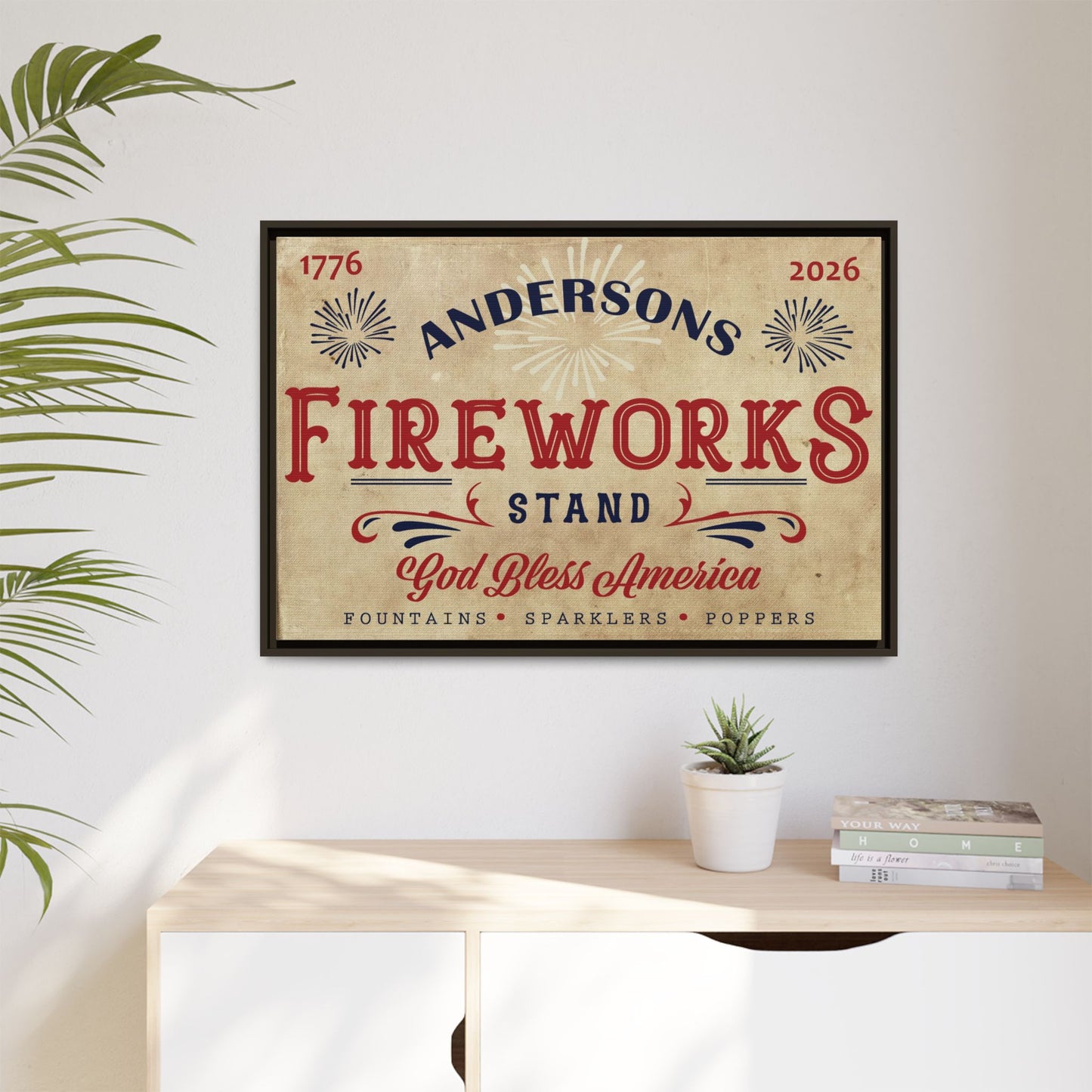 Personalized Fireworks Stand Wood Framed Canvas
